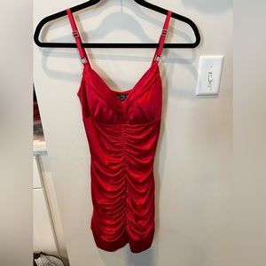 City Triangles Red Ruched Strappy Mini Dress